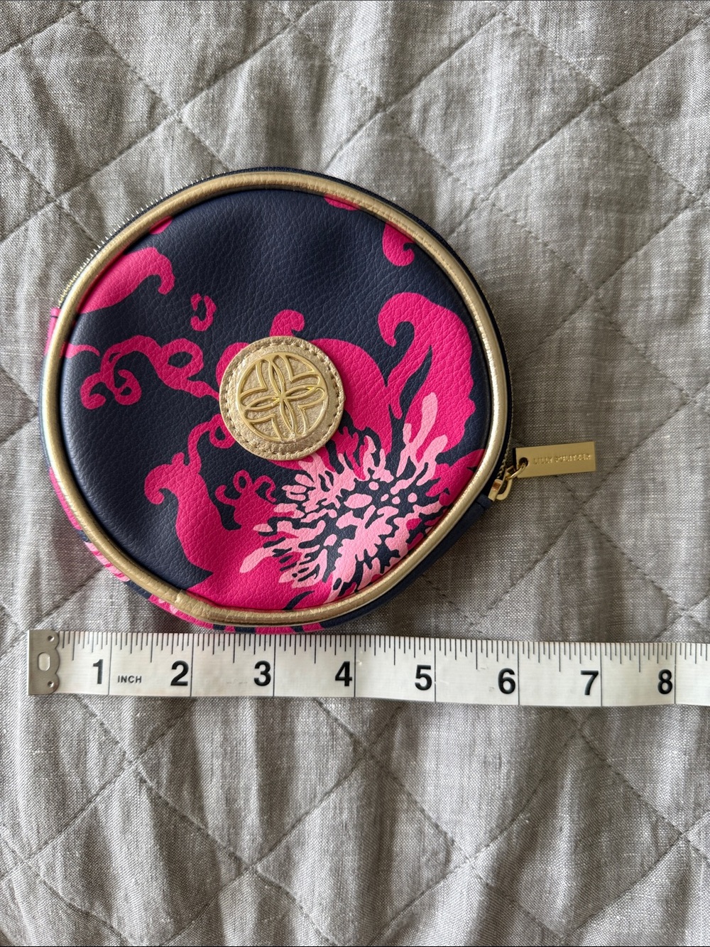 Lilly Pulitzer Navy and Hot Pink Round Floral Coin Case